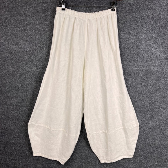 Bryn Walker Wide Leg Linen Balloon Pants Elastic Waist Cropped Ivory USA Made M - Picture 1 of 11